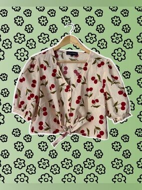 Princess Highway Cream Cherry Tie-Front Blouse